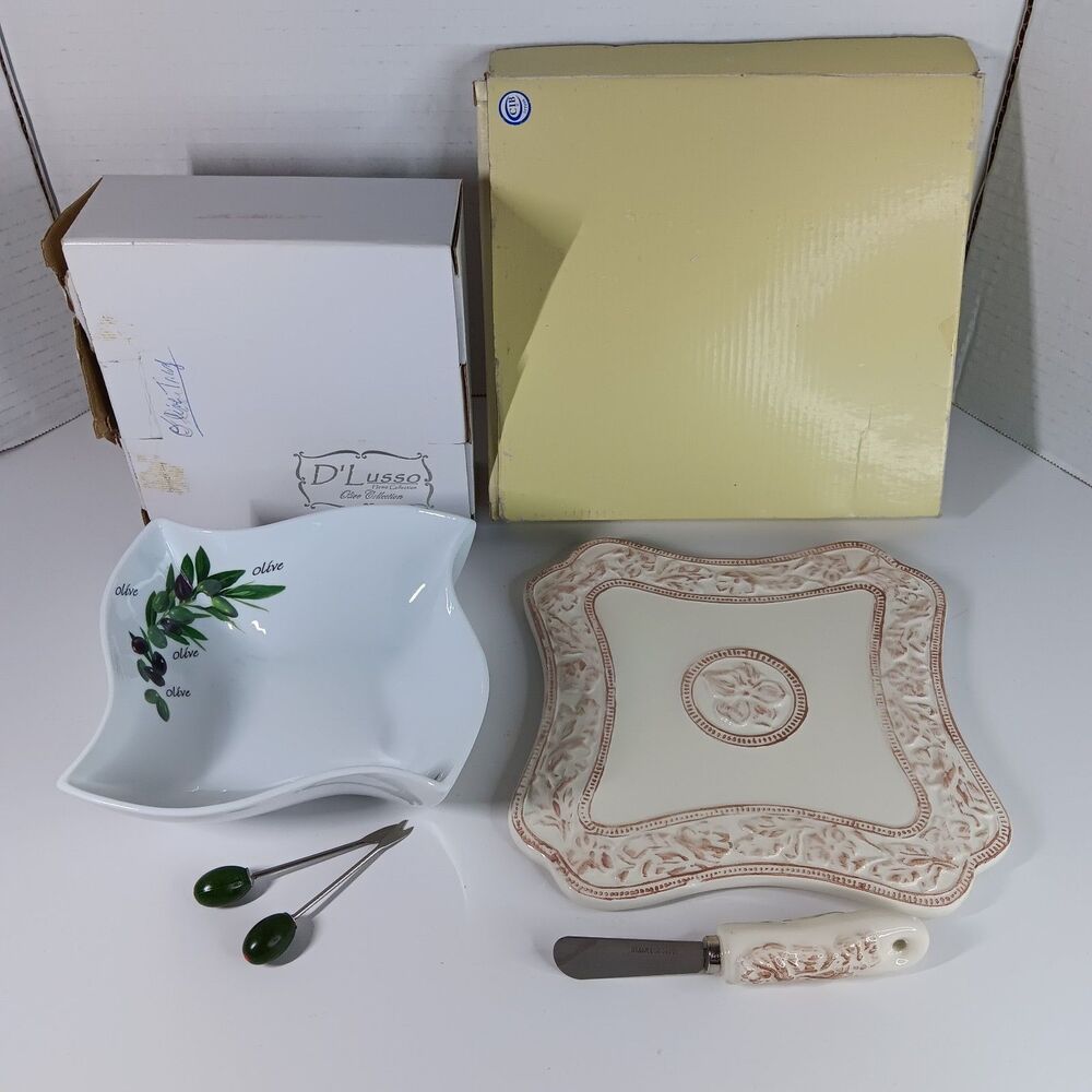 D’Lusso Collection Ceramic Cheese Board Plate Tray Olive Bowl Plate Serving Lot